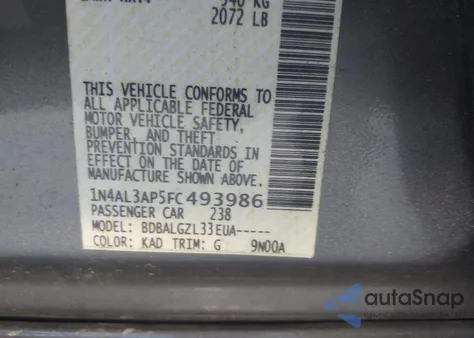 2015 Nissan Altima 2.5/2.5 S/2.5 Sl/2.5 Sv from USA, damaged, VIN 1N4AL3AP5FC493986
